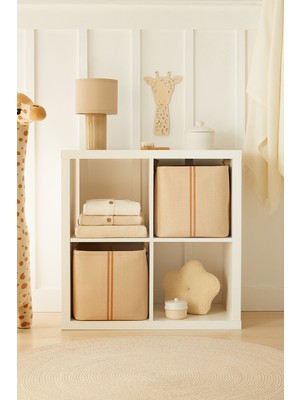 Ocean Home Textile 2 Adet Jüt Keten Kumaş Dolap İçi Oyuncak Düzenleyici Katlanır Saklama Sepeti Organizer 30x30x30 cm