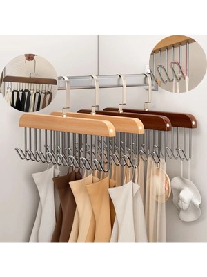 Çok Fonksiyonlu Ahşap Askı, 8 Kancalı, Eşarp, Kravat, Kemer, Sütyen ve Çanta Askısı