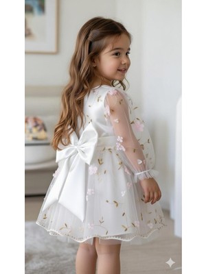 Bes Trend Kız Çocuk Bayramlık Elbise Mevsimlik Pamuklu 3D Boyutlu Gül Detaylı Tüllü Astarlı 1-5 Yaş Aralığı