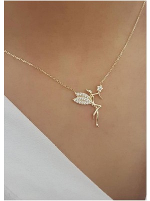Papatya Silver 925 Ayar Zirkon Taşlı Gümüş Melek Kolye.rose.gold.rodaj