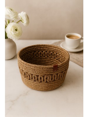 Doğal Jüt Hasır Desenli Yuvarlak Çok Amaçlı Saklama Sepeti
