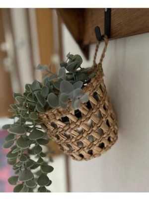 Dekoratif Hasır Kaktüs Sepet, Mutfak ve Duvar Aksesuarı, Askı Sepet
