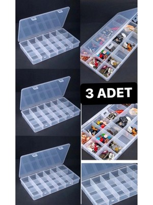 3'lü 18 Bölmeli Şeffaf Takı ve Yüzük Organizer Kutusu