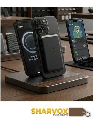 Sharvox Magsafe Özellikli Standlı Logolu Cüzdan – Manyetik Telefon Kartlık | Güçlü Tutunma,deri Görünümlü