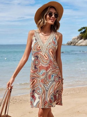 Çamaşır Kenti Kadın Kısa Kollu Dantel V Yakalı  Süprem Elbise