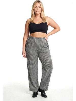 Çamaşır Kenti Kadın Siyah Beyaz Kareli Büyük Beden Cepli Pijama Altı Rahat Kesim Esnek Bel Günlük Ev Giyim Alt