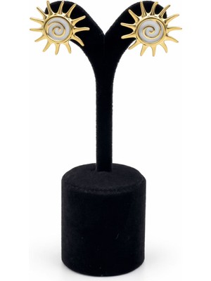 Pangu Altın Renk Güneş Form Mineli Çelik Küpe