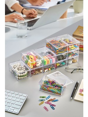 12’li Akrilik Mini Kapaklı Hobi ve Düzenleme Kutusu Seti