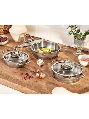 Emsan Valeria Çelik Sahan Seti 6 Parça 14-16-18 cm