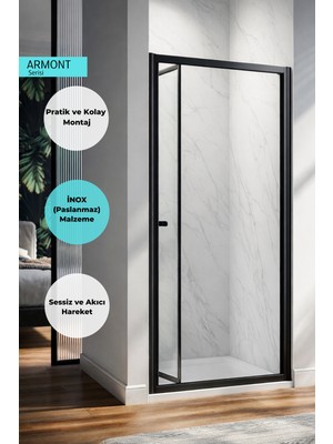 Monaqua Armont Duşakabin Ön Cephe Katlanır Akordiyon Kapı Siyah Alüminyum Profil Ipek Satine Temperli Cam