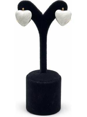 Pangu Altın Renk Kalp Form Mineli Çelik Küpe