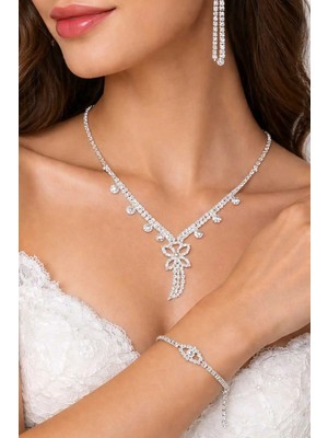 Nati Co Kristal Taşlı Abiye / Gelin Takı Seti – Kolye Küpe Bileklik 3’lü Şık Davet Set