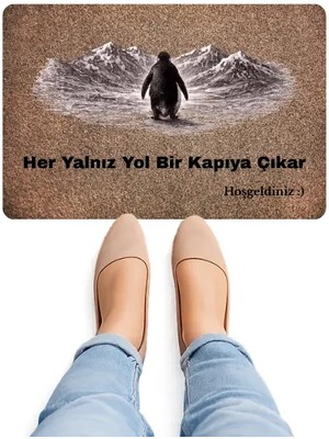 Bert Meşhur Penguen Temalı Kapı Önü Paspası Kaydırmaz Taban 70X45 Dijital Baskılı Paspas