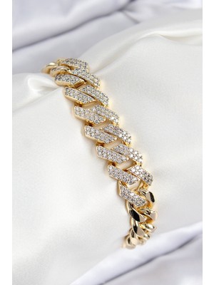 Similar Vip Pirinç Zirkon Taşlı Cuba Model Gold Renk Kadın Bileklik - TJ-BB7765