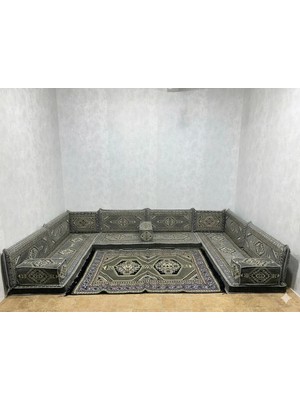 Coton Şark Köşesi Saraylı Desen Minder Takımı Konsept Gri 15 Parça