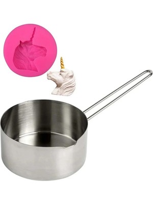 Adin Tasarım Unicorn Mum Yapım Seti 2li Mum Eritme Kabı 1000 ml ve Unicorn Silikon Kalıp Parafin Eritme Kabı