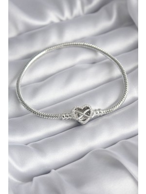 Similar Pirinç Gümüş Renk Zirkon Taşlı Kalp Sonsuzluk Model Charm Kadın Bileklik - TJ-BB5796