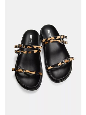 Allbucks Pullbear Leopar Zebra Desenli %100 Deri Sandalet Terlik ABPNB3782