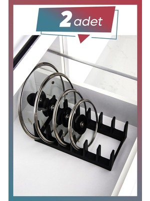 2 Adet Siyah Tencere Kapak Organizeri, 6 Bölmeli, Pratik Düzenleyici