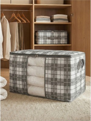 Mega Boy Pencereli Gri Kare Desenli Ekoseli Yatak ve Yastık Seti