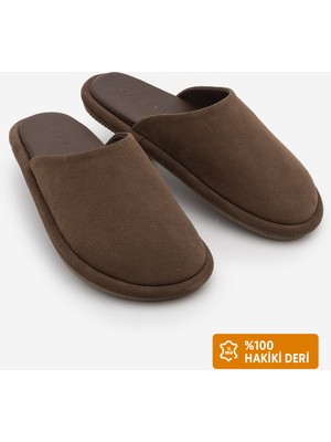 Marjin Kadın Hakiki Deri Önü Kapalı Sabo Günlük Terlik Luges Kahve Süet
