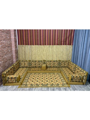 Coton Şark Köşesi Minder, Kilim Takımı Konsept Sarı 15 Parça