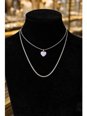 Nati Co Minimal Pembe Kalp Uçlu Çift Zincir Kadın Kolye