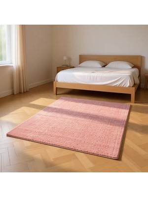 Balat Halı Raschel Carpet Yıkanabilir Pembe Kesme Yolluk Anti-Statik Kaymaz Taban Yumuşak Peluş