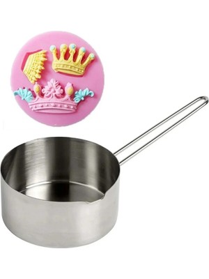 Adin Tasarım Taç Mum Yapım Seti 2li Mum Eritme Kabı 1000 ml ve Kral Kraliçe Tacı Silikon Kalıp Parafin Eritme Kabı