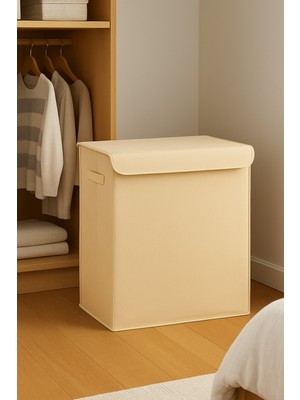 Katlanabilir Büyük Boy Krem Renkli Saklama Kutusu, Dekoratif ve Pratik
