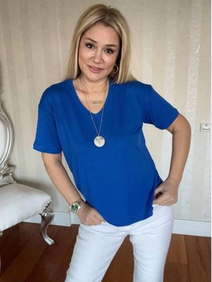 Çamaşır Kenti Kadın Kısa Kollu V Yaka Bluz