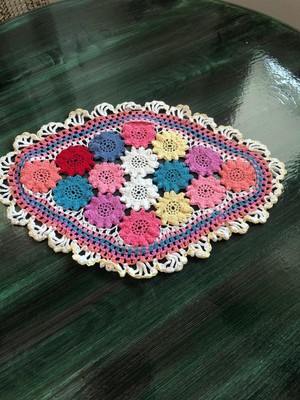 Mor Tırtıl El Işi Dantel Işleme Tepsi Örtüsü, Sehpa Örtüsü, Hediyelik, Çeyizlik