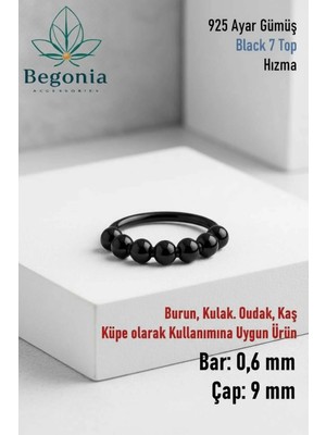 Begonia Accessories 925 Ayar Gümüş 7 Top Siyah Halka Küpe Olarak Kullanıma Uygun Hızma