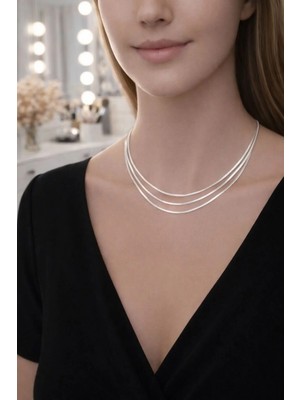 Nati Co Minimal Üç Sıra Snake Zincir Stainless Steel Kadın Kolye