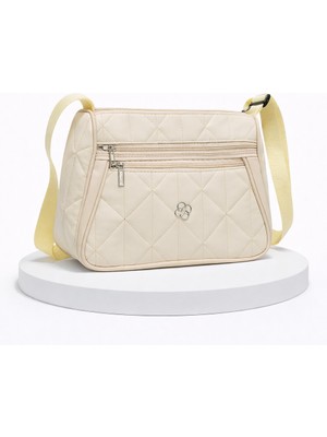 Krem Kapitone Kadın Omuz Çantası Çok Gözlü Fermuarlı Günlük Çapraz Askılı Çanta – Sudedi Home