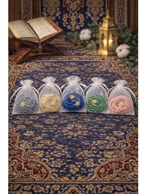 Begün 5 Adet Hediyelik Tüllü Plastik Inci Vavlı Püsküllü Namaz Tesbihi (Hac Umre Mevlüt Çeyiz Dağıtmalık)