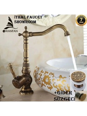 OEM Banyo Lavabo Bataryası Antik Çanak Lavabo Uyumlu ve Antik Süzgeç Set Yeni 7 Yıl Güvenceli