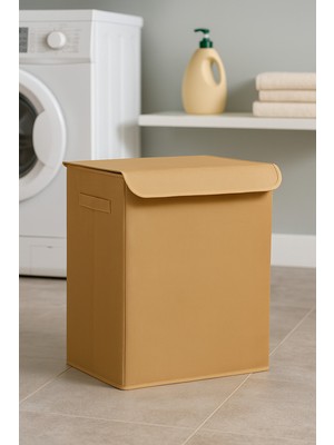 Bej Büyük Kapaklı Katlanabilir Dekoratif Saklama Kutusu