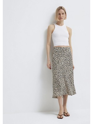 Mavi Baskılı Ekru Midi Etek 1310583-91477