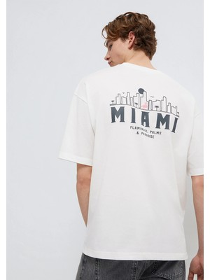 Mavi Miami Baskılı Ekru Tişört 0613296-70057