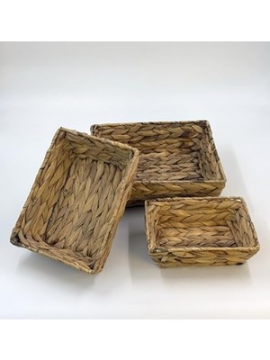MarkEntegra Doğal Hasır El Örgüsü 3'lü Sepet Seti