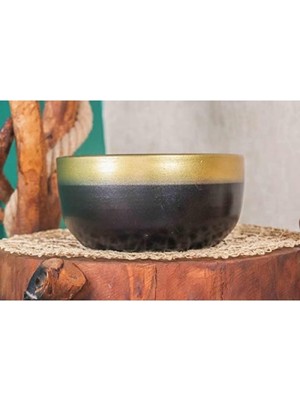 MarkEntegra Gold Şeritli Siyah Aranjmanlık Toprak Saksı