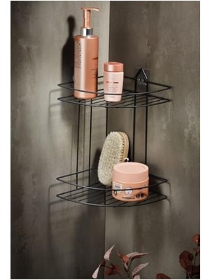 MarkEntegra Paslanmaz Yapışkanlı Banyo Düzenleyici Köşelik Şampuan Rafı - Siyah