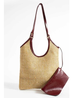 Legend Aksesuar Kadın Hasır Deri Detaylı Mini Cüzdanlı Omuz Çantası