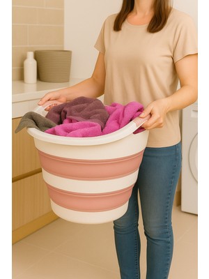 Katlanabilir Pembe Çamaşır Sepeti, Pratik ve Şık Tasarım