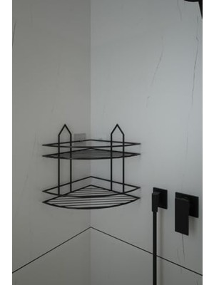 MarkEntegra Şık Iki Katlı Köşe Şampuanlık - Siyah Renk