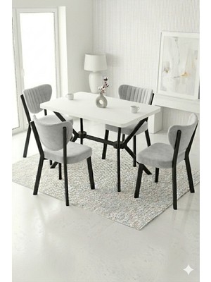 Kaffahome Vivo Serisi 70X110CM Beyaz Mutfak Masası, Mutfak Masası Takımı, 4 Gri Sandalye