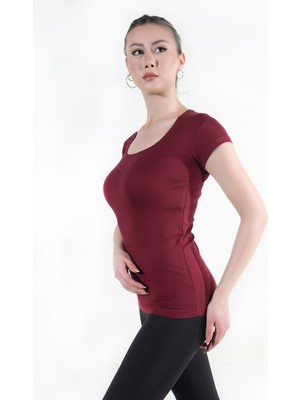 Teen Blood Kadın Bordo Kare Yaka Kısa Kollu Body