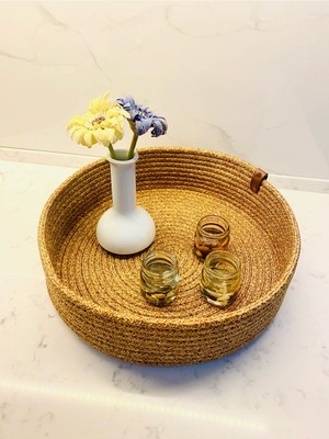 Çok Amaçlı Hasır Sepet, Banyo ve Mutfak Organizeri, Dekoratif Kut, 30X8