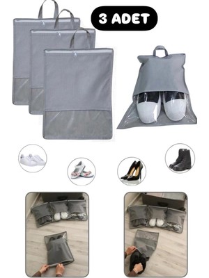 3 Adet Pencereli Valiz Içi Ayakkabı ve Terlik Düzenleyici Set